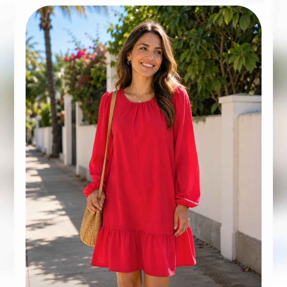 AVA& VIV Women’s Red Long Sleeve Ruffle Hem Dress SZ XXL